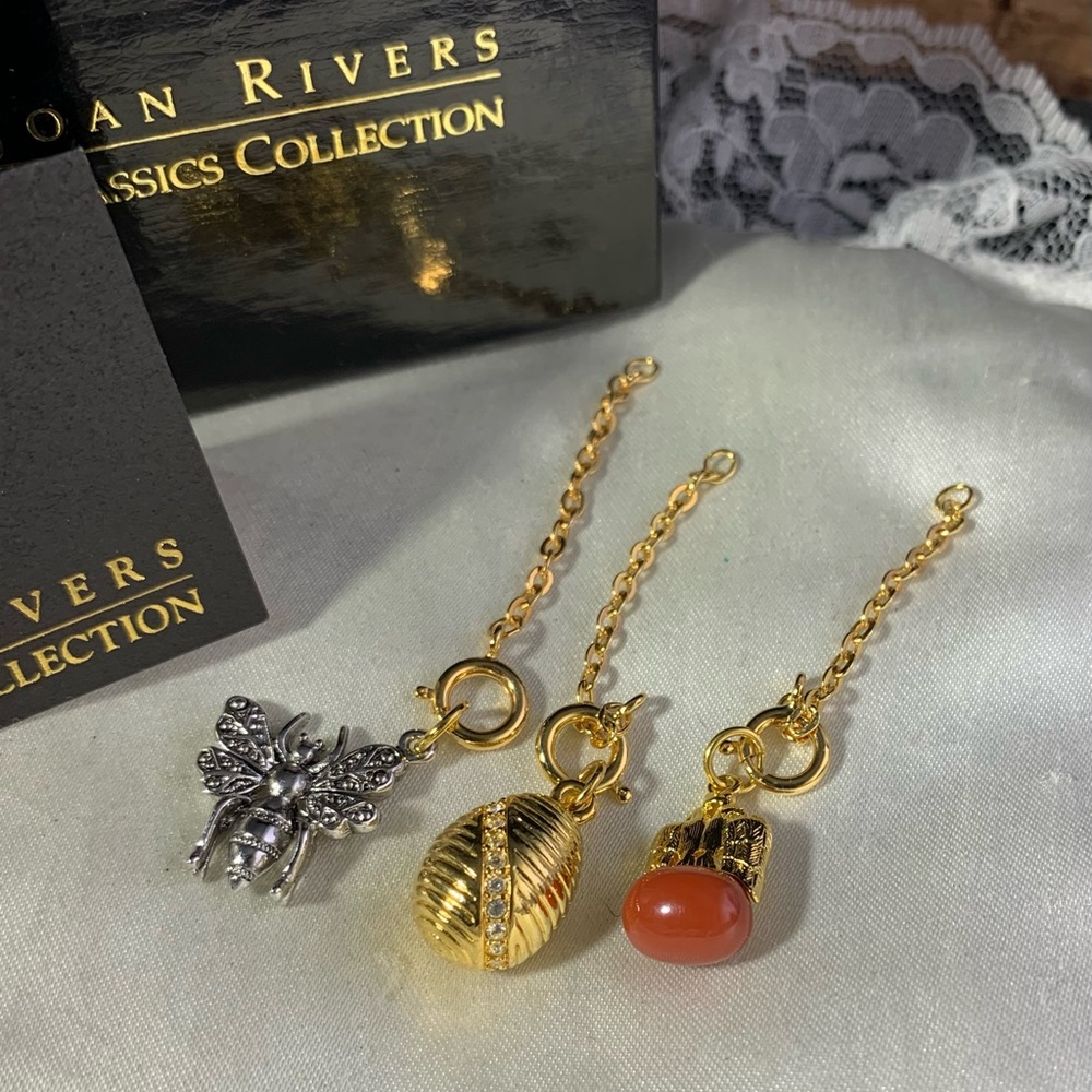 Joan Rivers Classic Collection Bee, Ribbed Egg & Coral Charm Exterders,